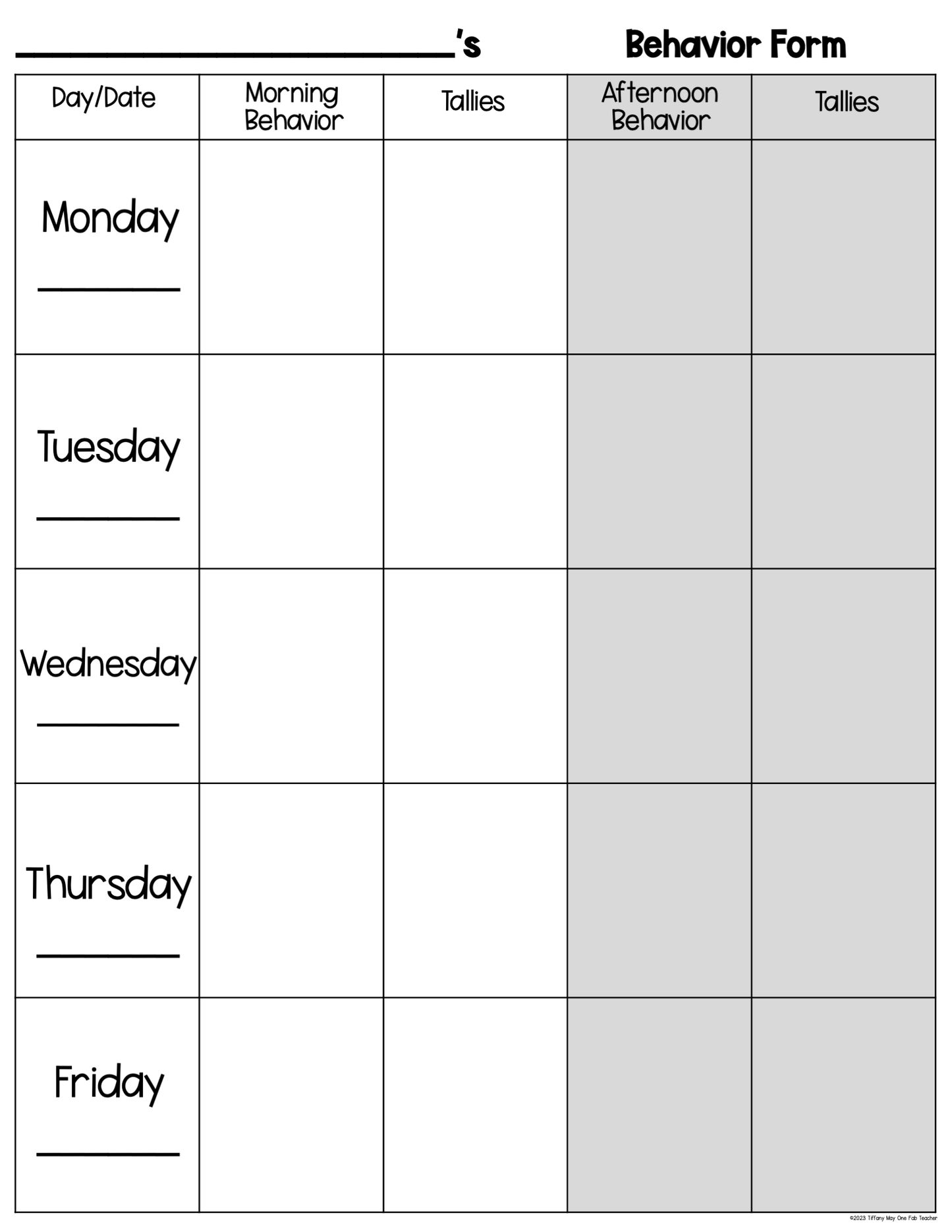 Classroom Documentation Forms