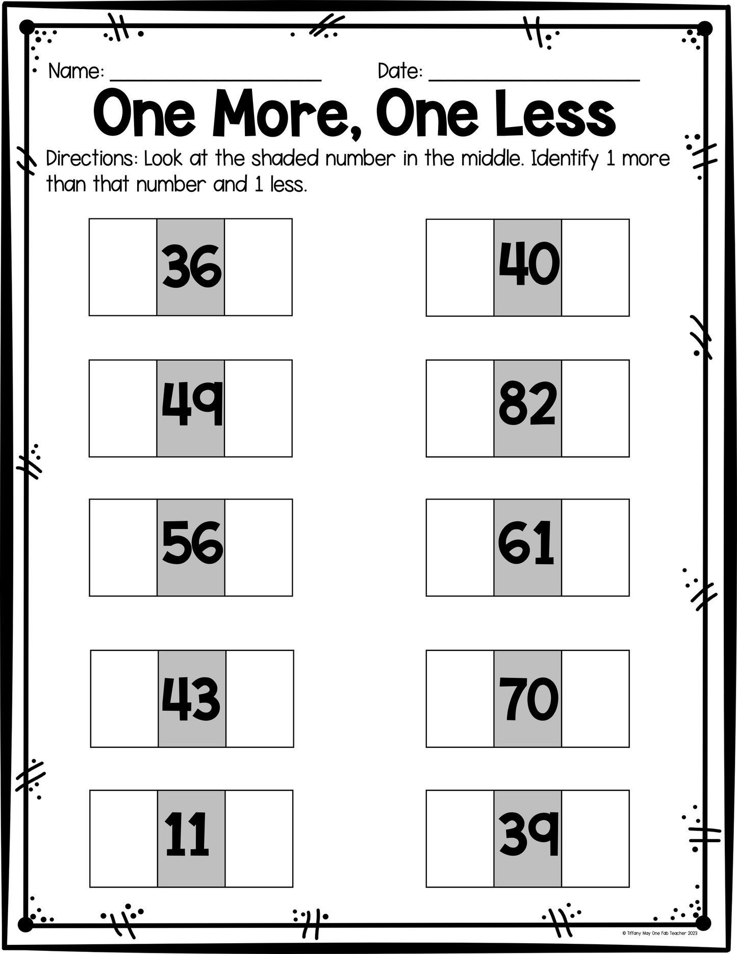 One More and One Less | Elementary Math Worksheets