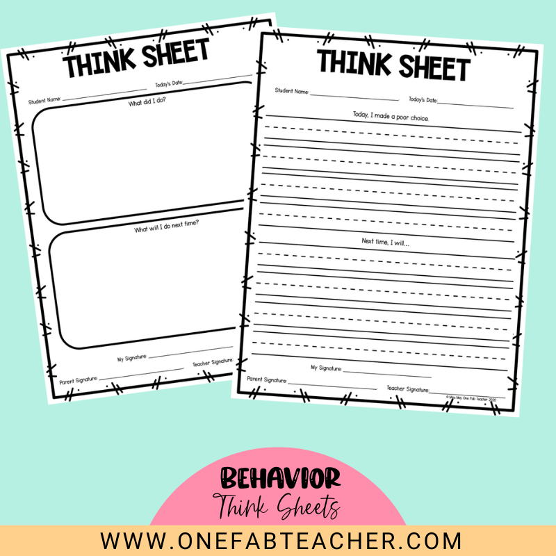 Behavior Think Sheets for Elementary Students