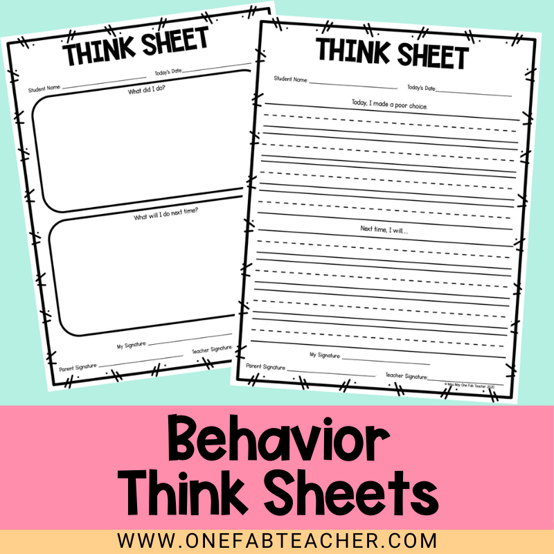 Behavior Think Sheets for Elementary Students