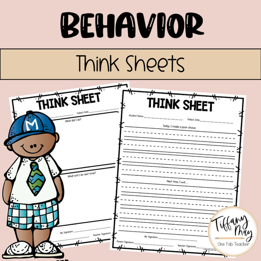 Behavior Think Sheets for Elementary Students