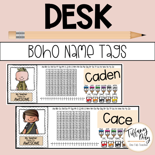 Customizable Boho Desk Name Tags for Engaged Students