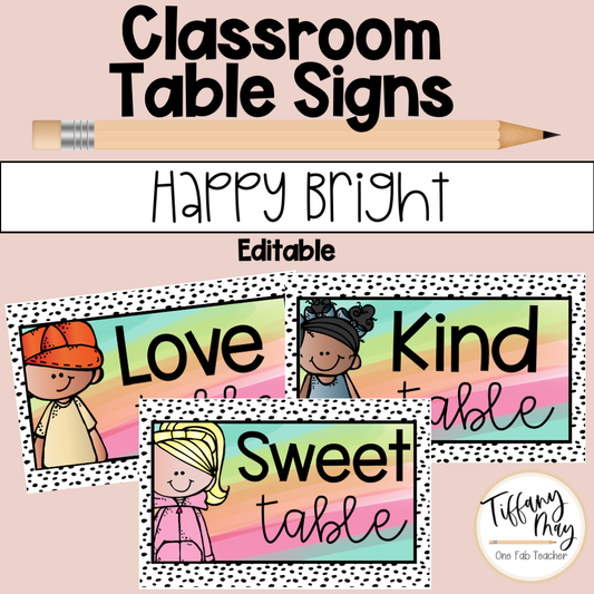 Classroom Table Signs Happy Bright