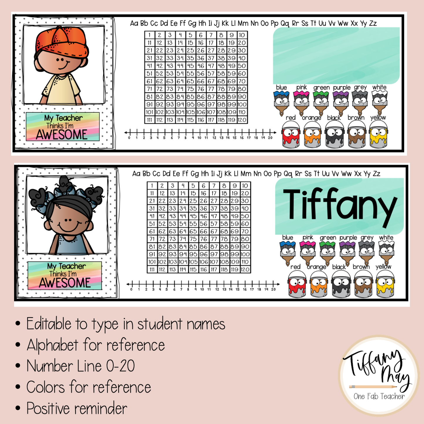 Happy Bright Desk Name Tags for Engaged Students | Customizable