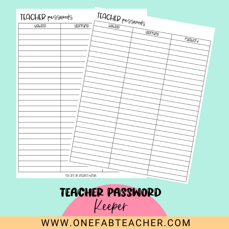 Teacher Password Keeper | Editable