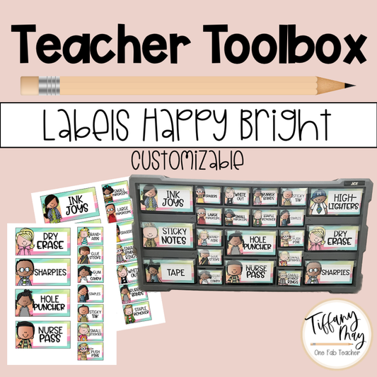 Teacher Toolbox Labels Set Happy Bright | The Ultimate Organizational Solution for Teachers
