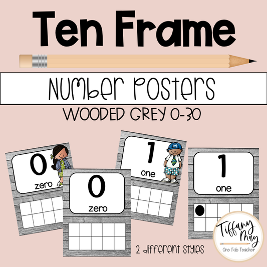 Ten Frame Posters | Grey Wood 0-30