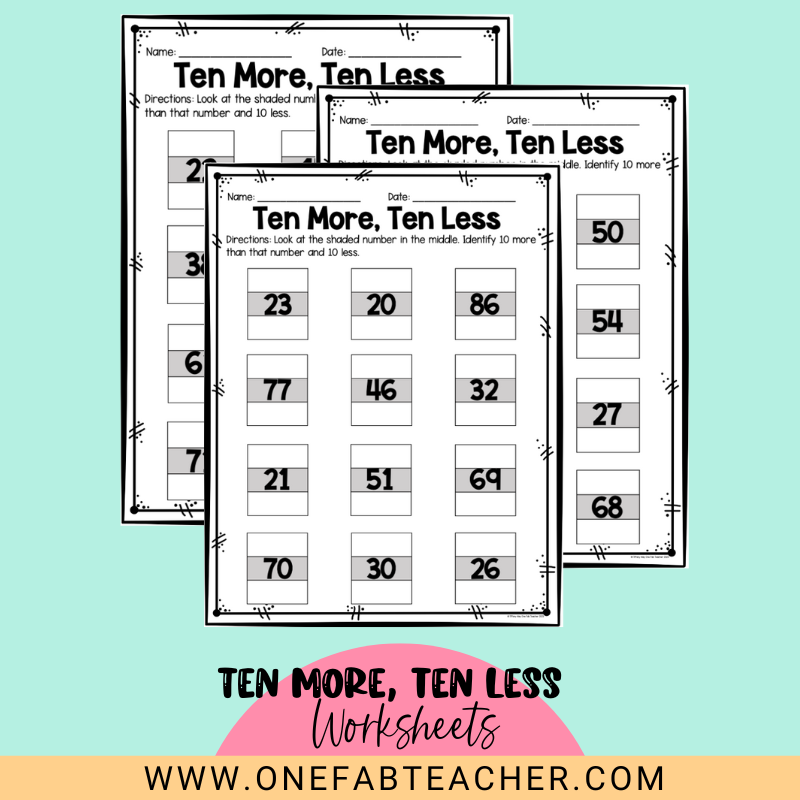 Ten More, Ten Less | Elementary Math Worksheets