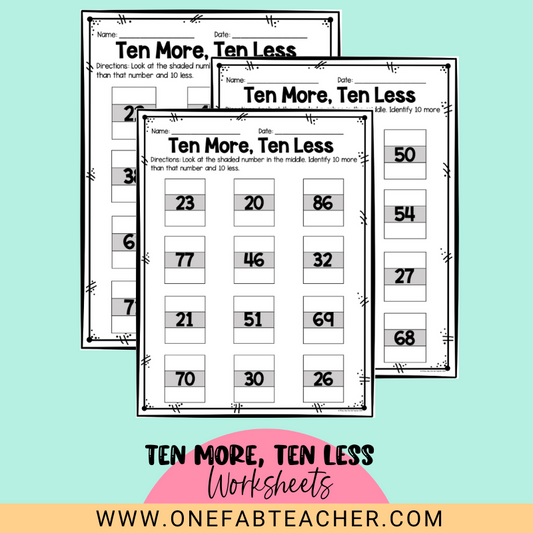 Ten More, Ten Less | Elementary Math Worksheets