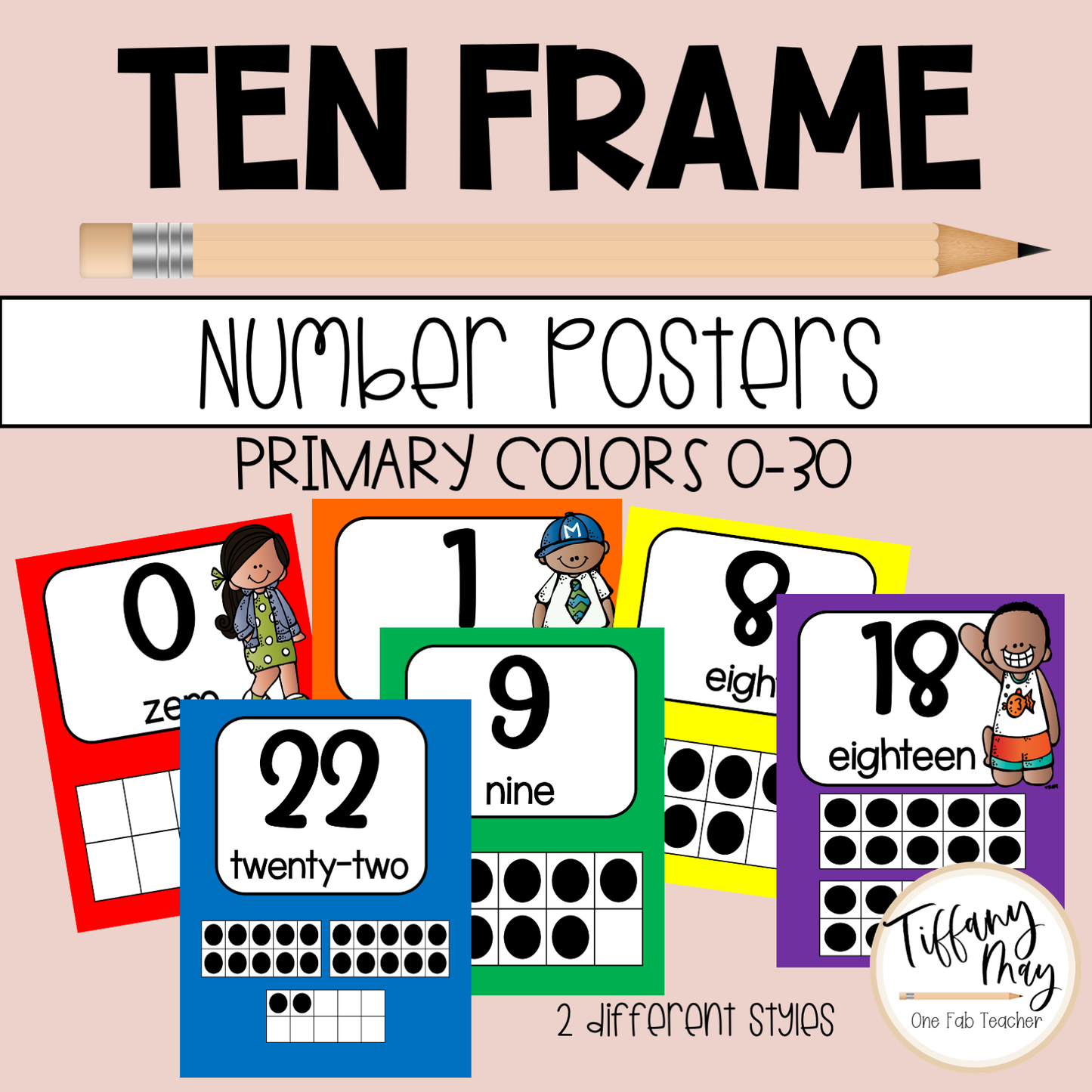 Ten Frame Posters | Primary Colors 0-30