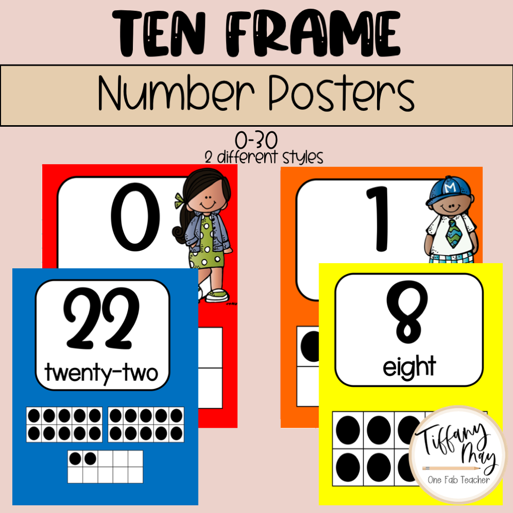 Ten Frame Posters | Primary Colors 0-30