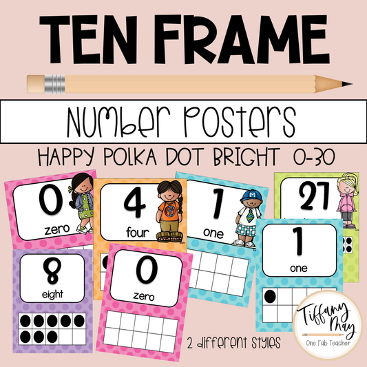Ten Frame Posters | Happy Polka Dot Bright 0-30