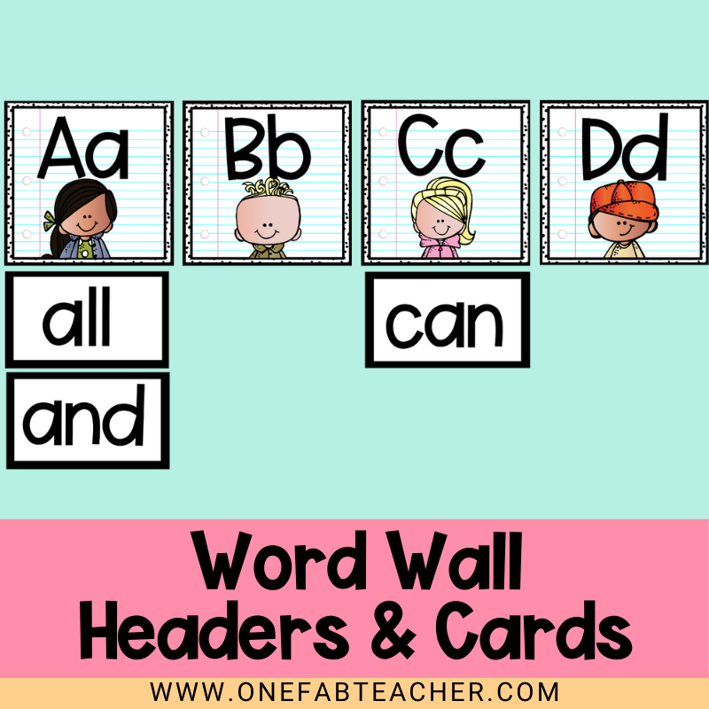 Word Wall Headers and Customizable Word Cards