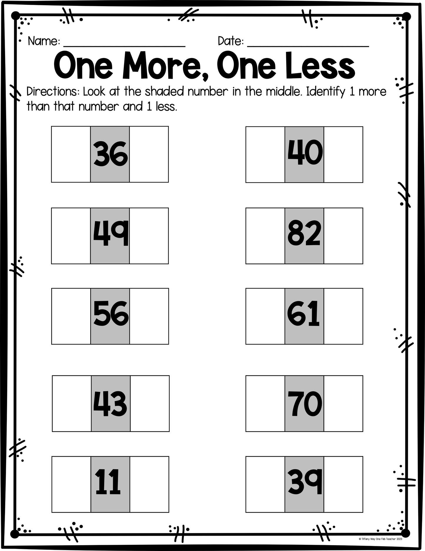 One More, One Less | Elementary Math Worksheets